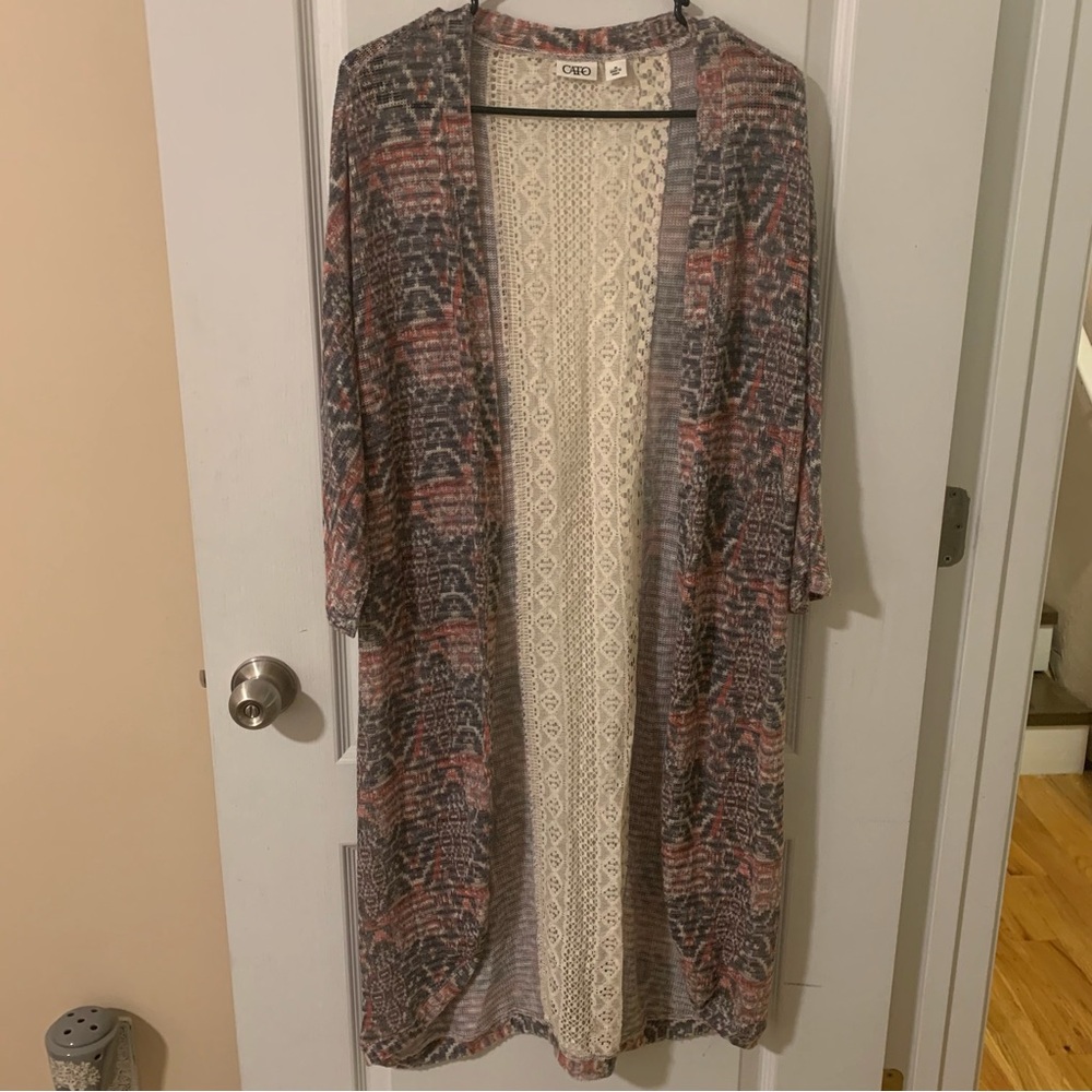 Cato lace back patterned sweater cardigan